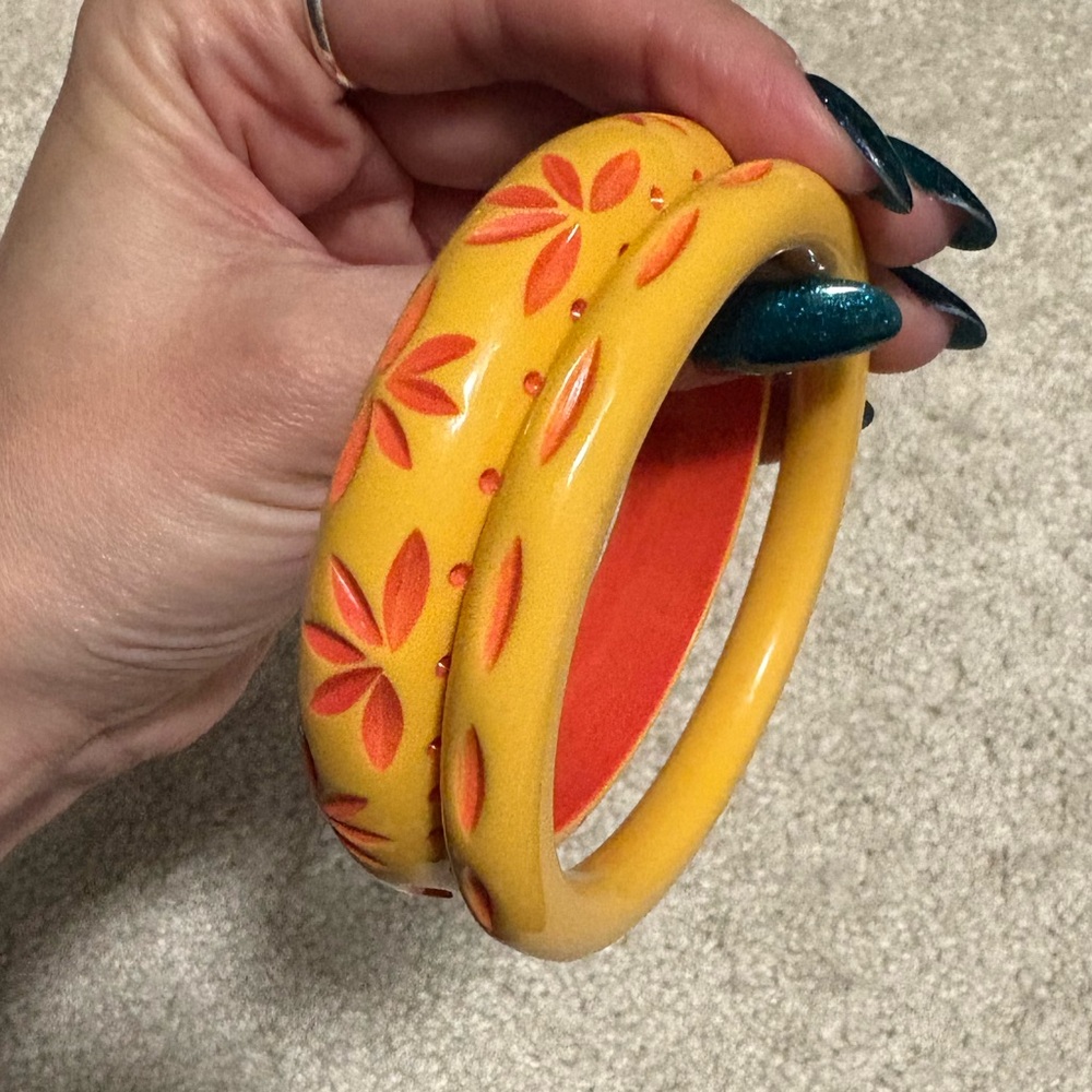 2 Splendette yellow and coral bangles